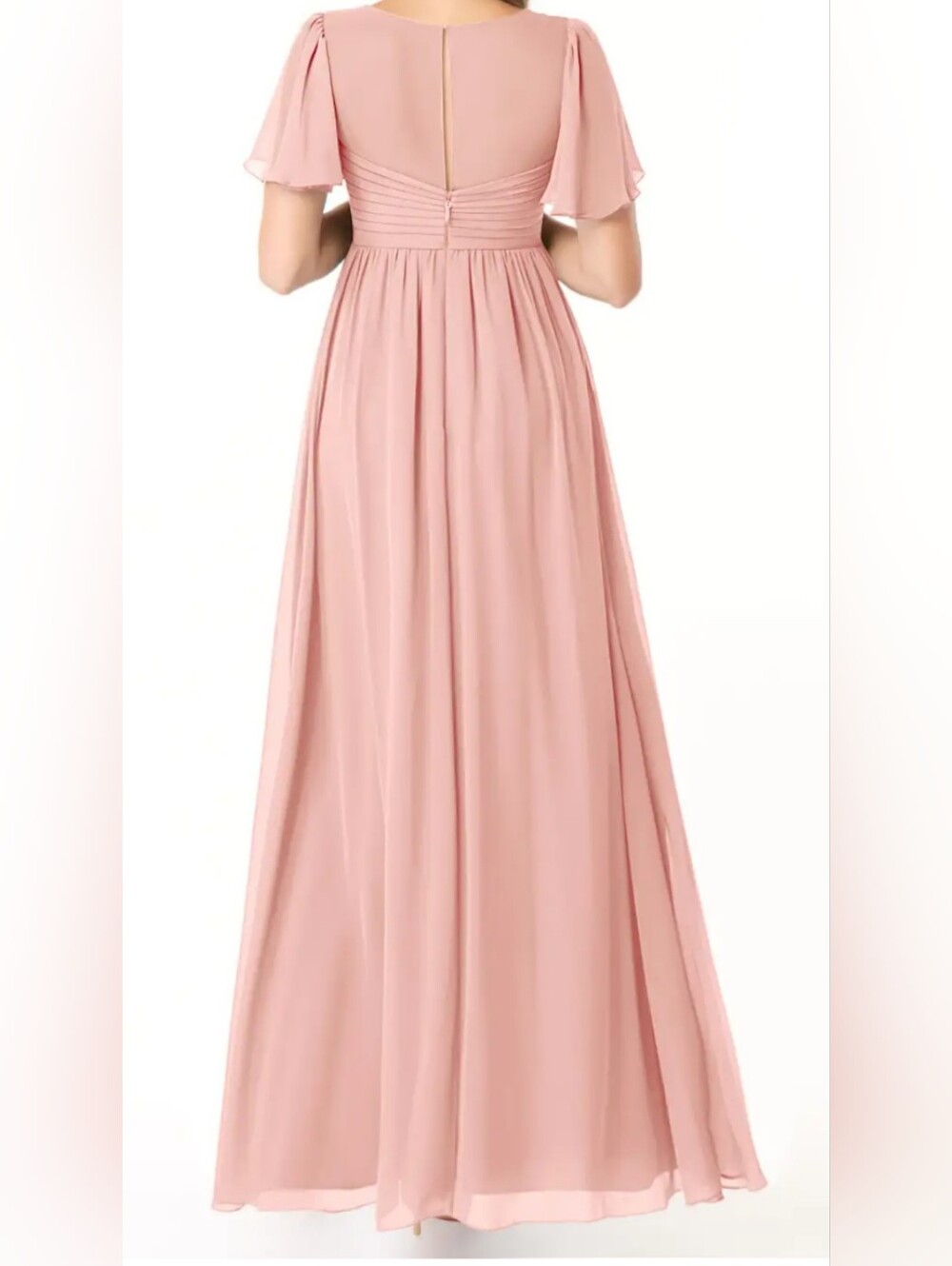 Azazie Blush Pink Flutter-Sleeve Empire Maxi Dress - Picture 3 of 4